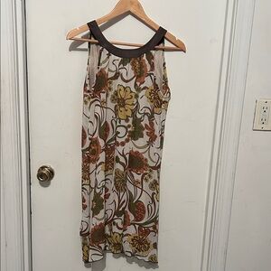 Chic Floral Midi Dress with Brown and Yellow Highlights